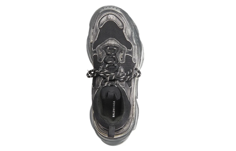 商品[国内直发] Balenciaga|[预售3天]巴黎世家 Triple S 褪色做旧 潮流 厚底 防滑耐磨 低帮 老爹鞋 男款 黑灰,价格¥5627,第5张图片详细描述