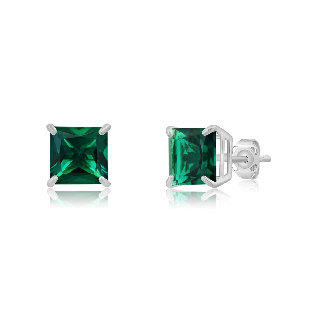 14k White Gold Solitaire Princess-Cut Gemstone Stud Earrings (7mm) 商品