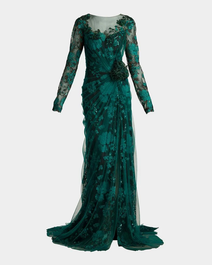 商品Tadashi Shoji|Floral-Embroidered Lace and Tulle Column Gown,价格¥5544,第2张图片详细描述