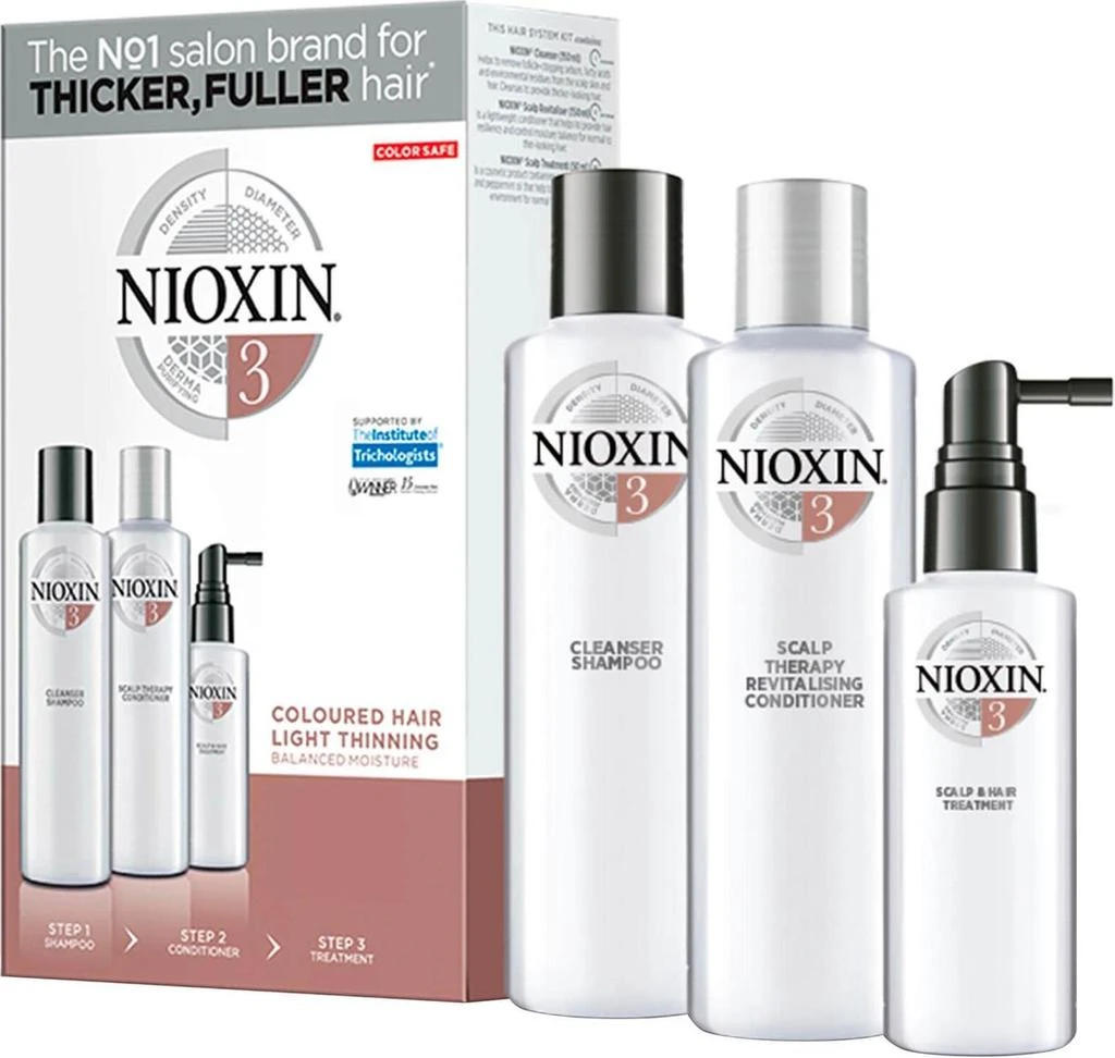 商品NIOXIN|NIOXIN 丽康丝 护发三部曲试用套装 3 （清洁洗发水150ml+头皮焕活护发素150ml+头皮和头发免洗喷雾50ml）,价格¥341,第1张图片