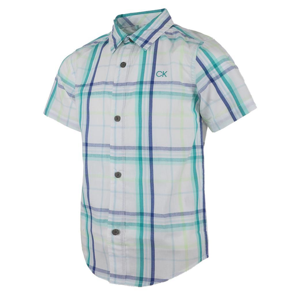 商品Calvin Klein|Calvin Klein Little Boys' Short Sleeve Button up Woven Shirt City Plaid White,价格¥216,第4张图片详细描述