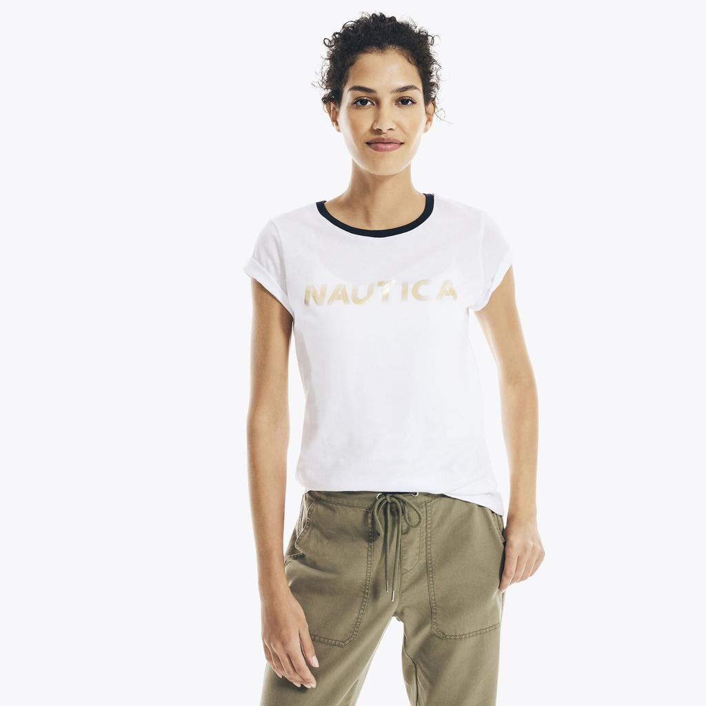 Nautica Womens Metallic Foil Logo Graphic T-Shirt商品第5张图片规格展示