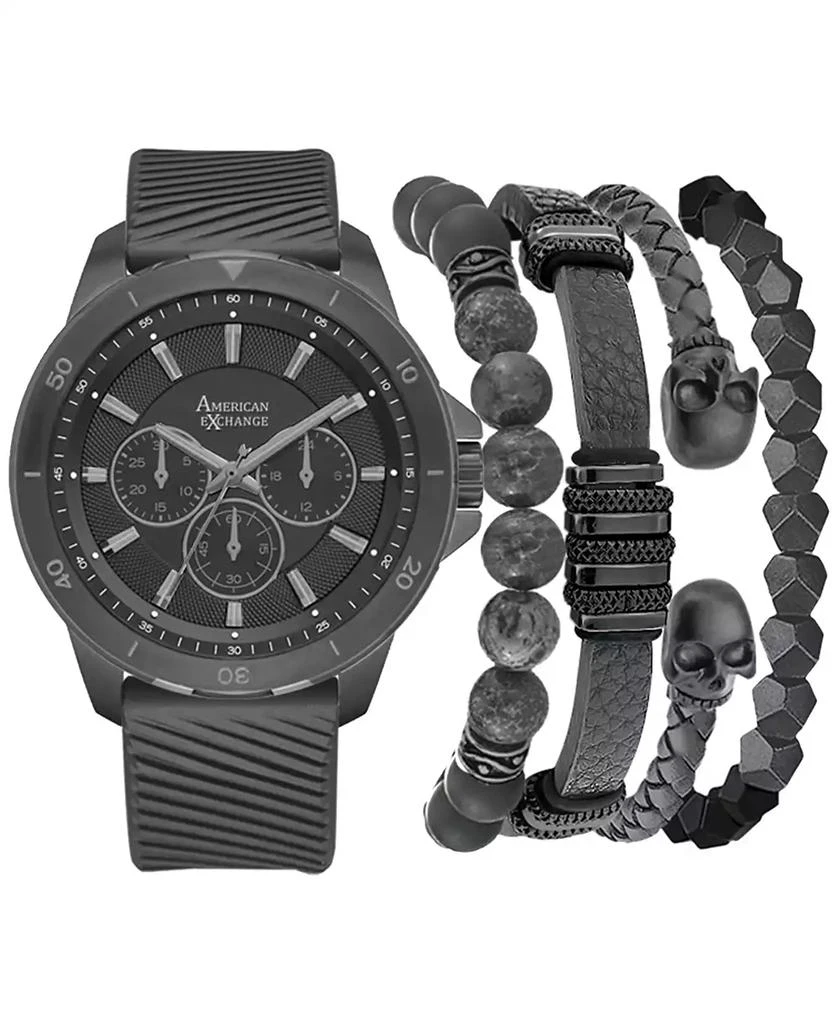 商品American Exchange|Men's Grey Silicone Strap Watch 47mm Gift Set,价格¥303,第1张图片