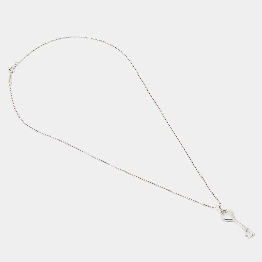 Tiffany & Co. Sterling Silver Blue Enamel Heart Key Pendant Necklace商品第3张图片规格展示