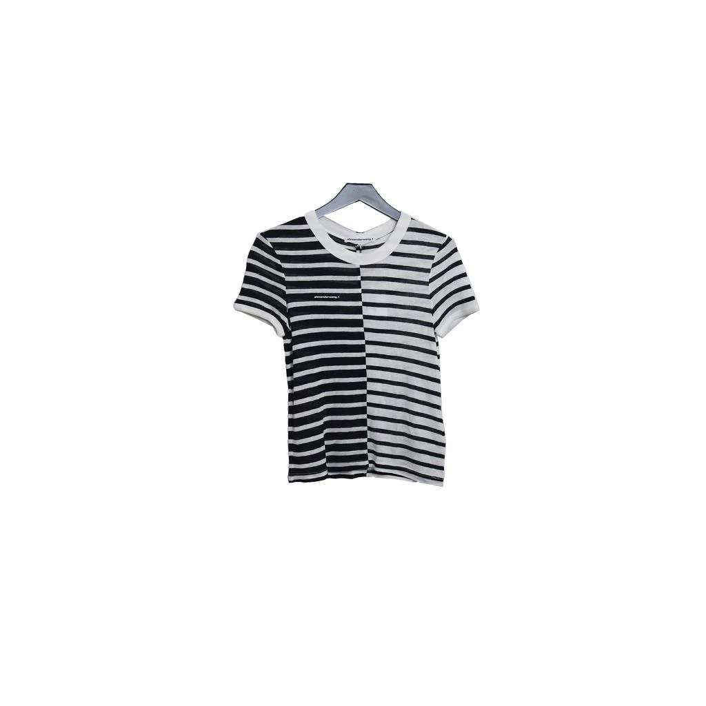 商品Alexander Wang|Alexander Wang New Rayon Stripe Slub Pieced Shunken W/Print Tee Ink Ivory,价格¥1321,第1张图片