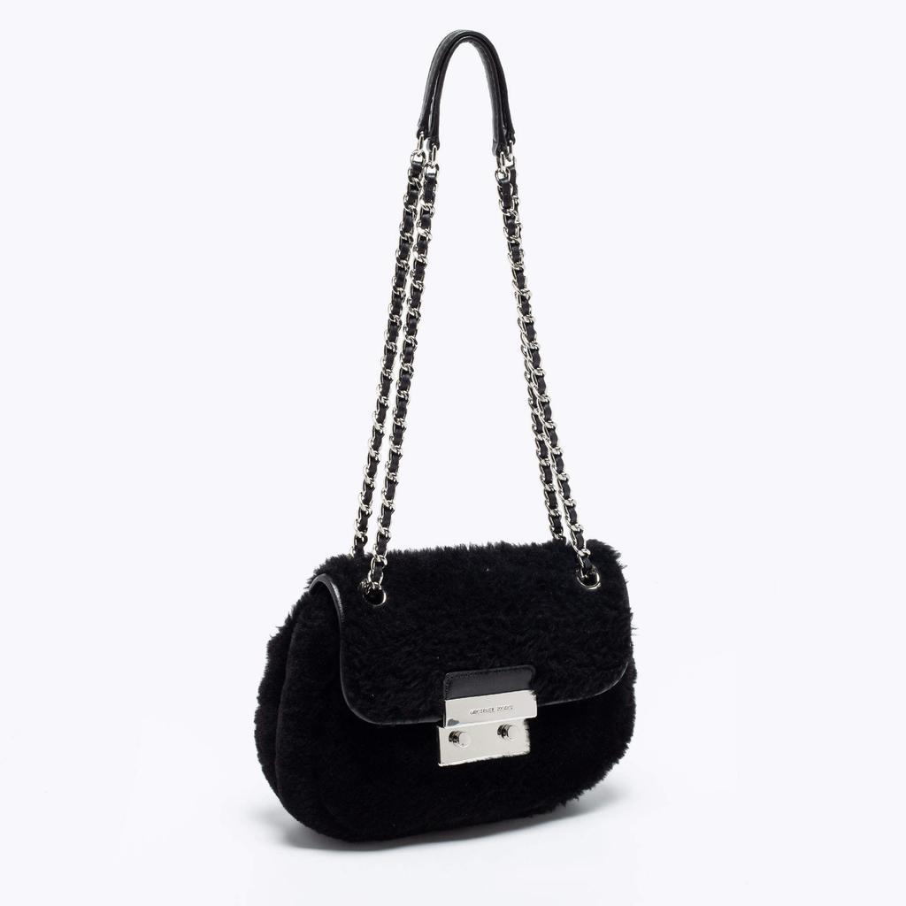 商品[二手商品] Michael Kors|Michael Kors Black Shearling and Leather Trim Sloan Chain Shoulder Bag,价格¥1471,第5张图片详细描述