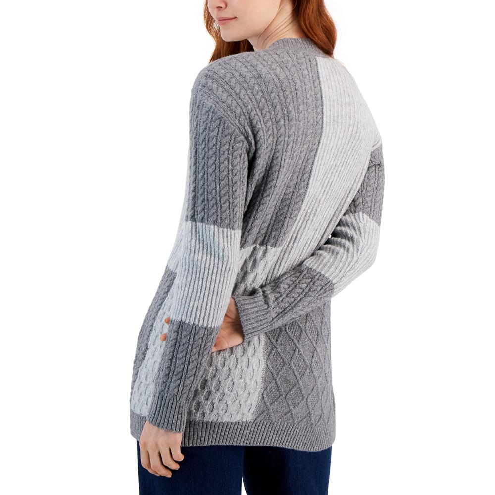 Women's Patchwork Knit Cardigan, Created for Macy's商品第2张图片规格展示