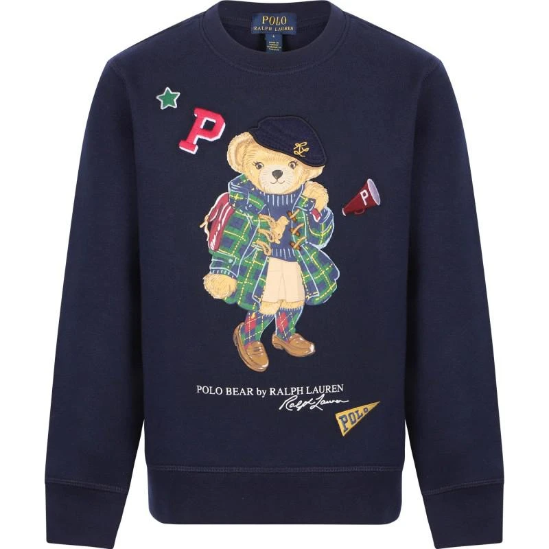 商品Ralph Lauren|Polo bear fleece sweatshirt and long sleeved t shirt set in navy and cream,价格¥1617,第2张图片详细描述