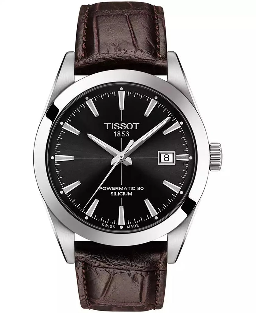 商品Tissot|Men's Swiss Automatic Powermatic 80 Silicium Brown Leather Strap Watch 40mm,价格¥4614,第1张图片