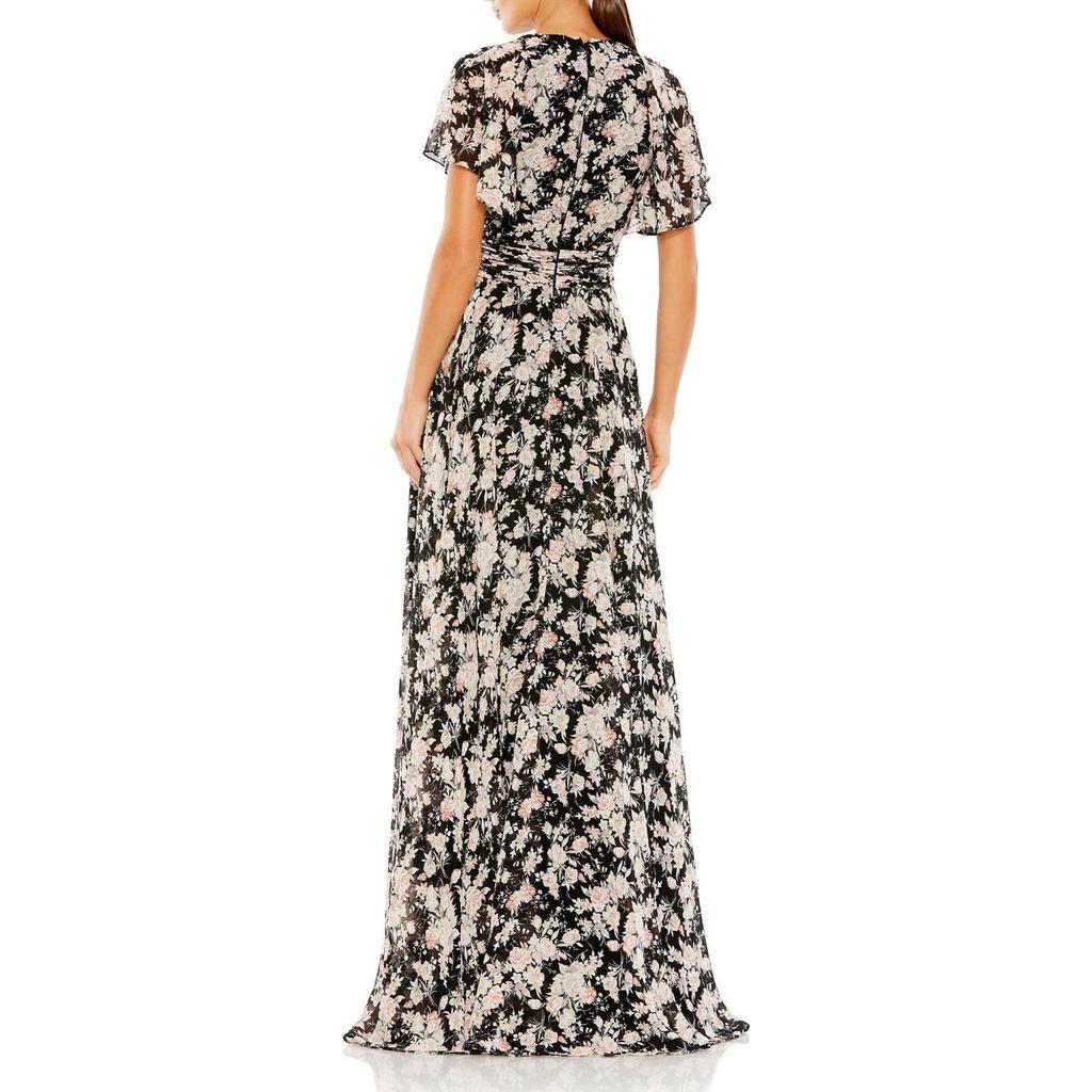 商品Mac Duggal|Mac Duggal Women's Contrast Floral Print Flutter Sleeve A-Line Gown,价格¥1466,第4张图片详细描述