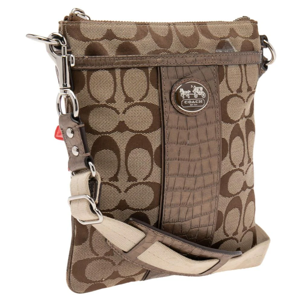 商品[二手商品] Coach|Coach Beige/Brown Signature Canvas and Croc Embossed Leather Swingpack Messenger Bag,价格¥821,第3张图片详细描述