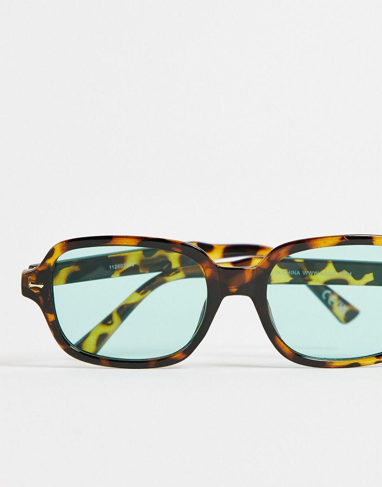 ASOS DESIGN frame square sunglasses in tort with green lens  - BROWN商品第2张图片规格展示