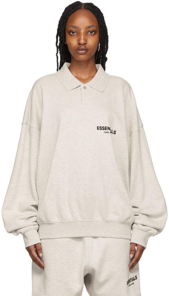 商品Essentials|Off-White Cotton Long Sleeve Polo,价格¥524,第1张图片