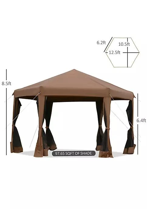 商品belk|13 X 13 Heavy Duty Pop Up Canopy With Hexagonal Shape 6 Mesh Sidewall Netting 3 Level Adjustable Height And Strong Steel Frame Brown,价格¥2025,第4张图片详细描述