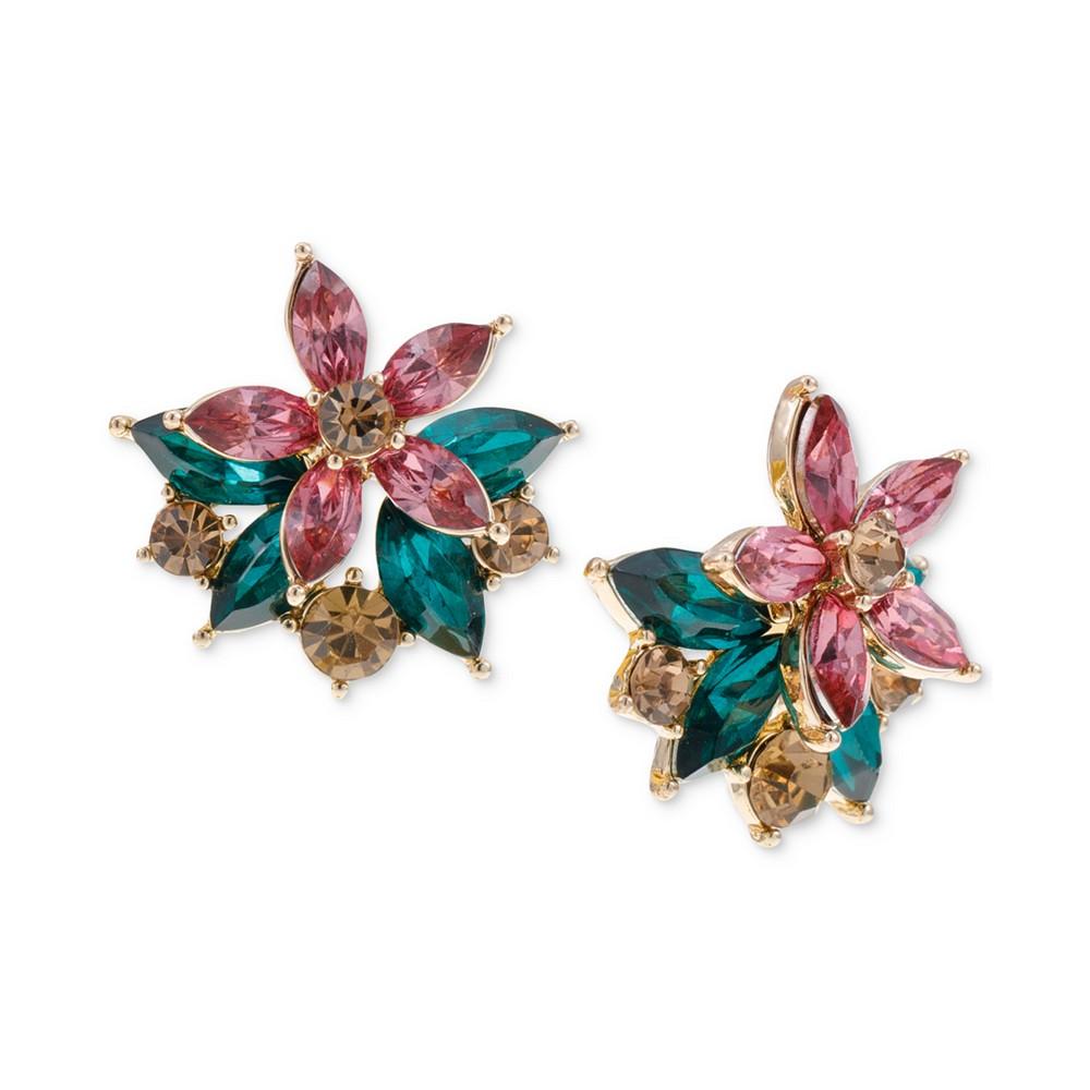 Gold-Tone Multicolor Mixed Stone Flower Button Earrings, Created for Macy's商品第1张图片规格展示