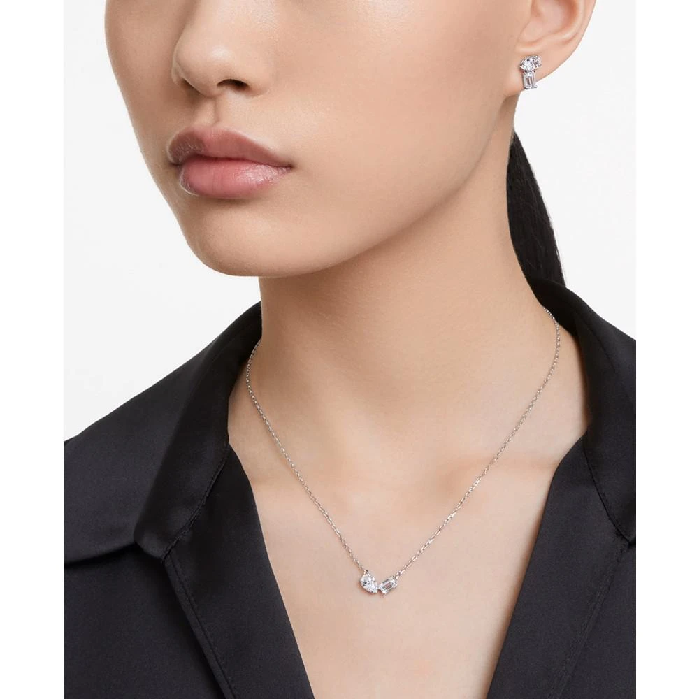 Rhodium-Plated Mixed Crystal Pendant Necklace & Stud Earrings Set 商品