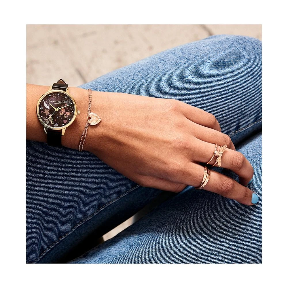 商品Olivia Burton|Olivia Burtron Women's Night Garden Black Leather Strap Watch 30mm,价格¥629,第3张图片详细描述