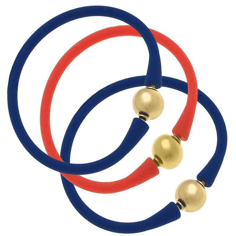 商品Canvas Style|Bali Game Day 24K Gold Bracelet Set Of 3 Royal Blue & Orange,价格¥573,第1张图片