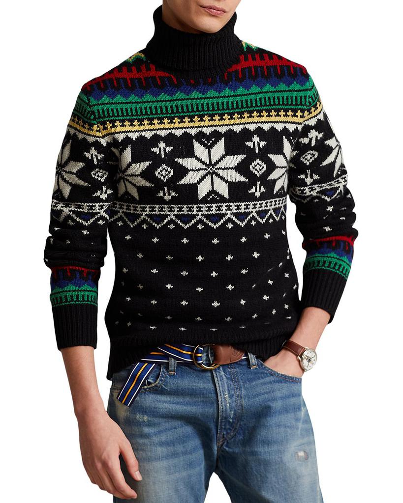 Wool Fair Isle Intarsia Knit Regular Fit Turtleneck Sweater商品第1张图片规格展示