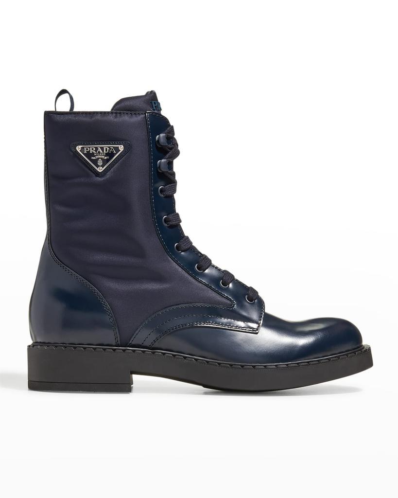 商品Prada|Men's Nylon & Leather Triangle Logo Combat Boots,价格¥11119,第1张图片