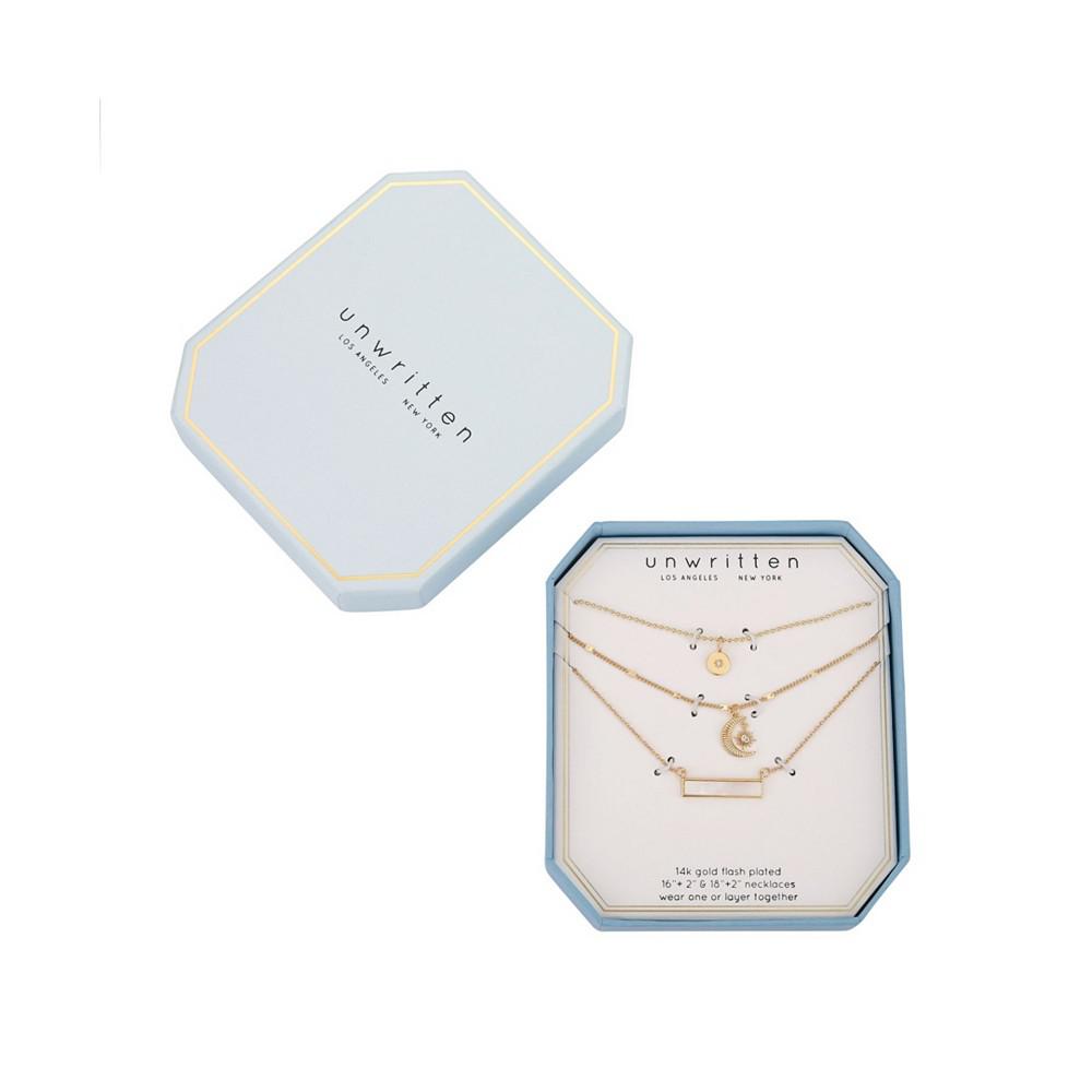 14K Gold Flash-Plated 3-Piece Celestial Layered Pendant Set商品第2张图片规格展示