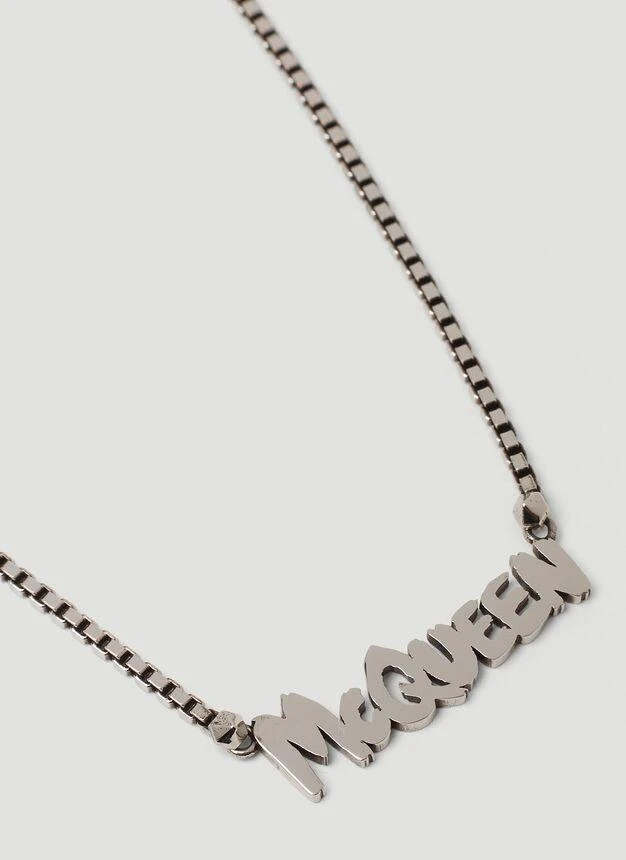 商品Alexander McQueen|Graffiti Logo Pendant Necklace in Silver,价格¥1421,第3张图片详细描述
