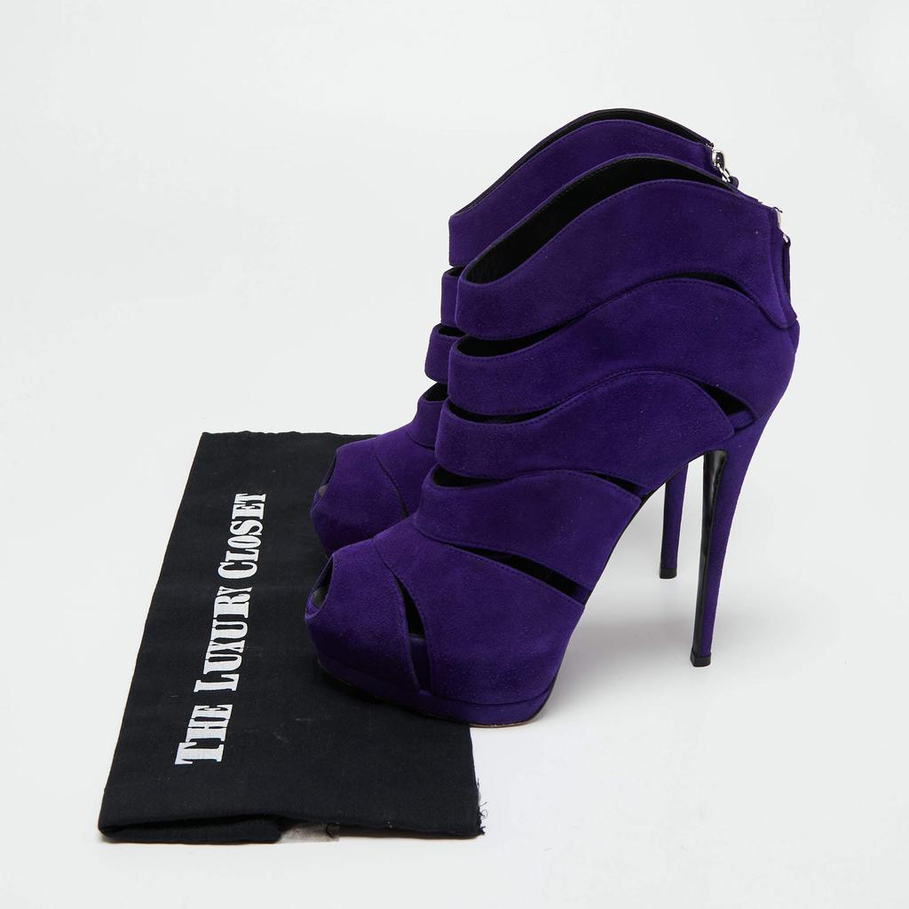 Giuseppe Zanotti Purple Suede Wave Cut Out Peep Toe Platform Booties Size 38商品第9张图片规格展示
