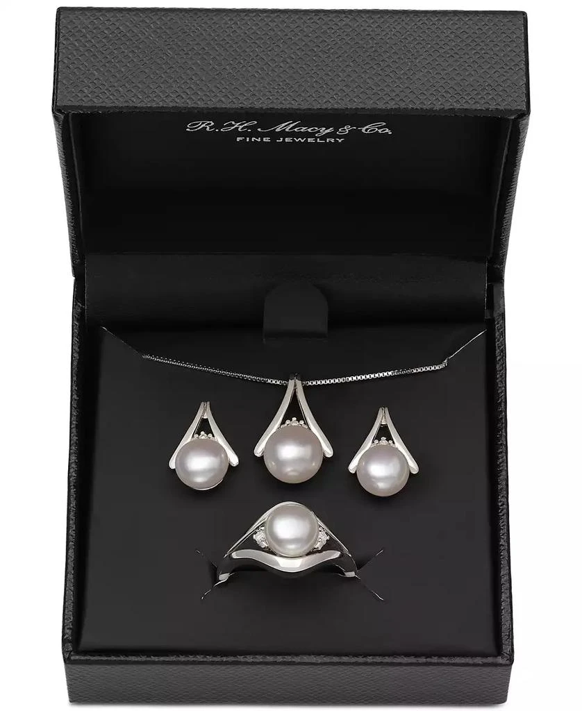 商品Belle de Mer|3-Pc. Set Cultured Freshwater Pearl (7 & 8mm) Pendant Necklace, Stud Earrings & Ring in Sterling Silver,价格¥562,第2张图片详细描述