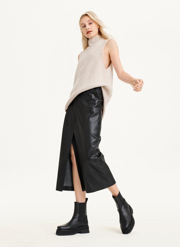 Faux Leather Midi Skirt With Cargo Pockets商品第2张图片规格展示