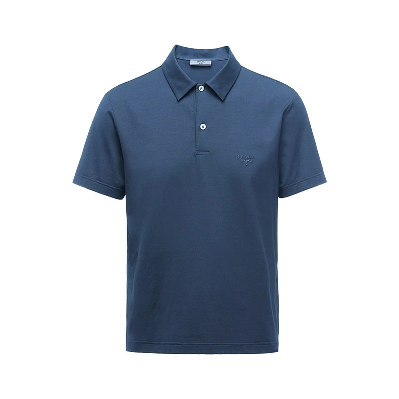 商品Prada|【预售3-7天】PRADA/普拉达 22年早春新款 男士制服蓝色弹力棉质刺绣徽标装饰短袖Polo衫UJN664_1UOR_F0141_S_202,价格¥5117,第1张图片
