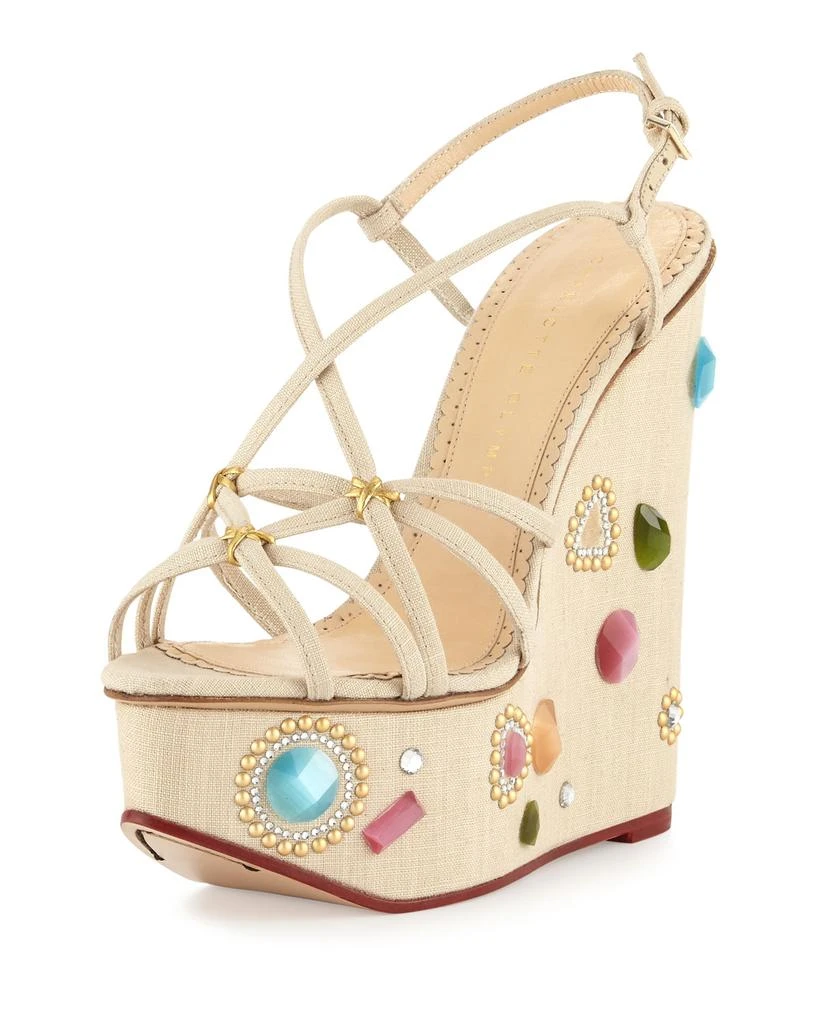 商品Charlotte Olympia|Elizabeth Jeweled Wedge Sandals, Natural,价格¥4896,第1张图片