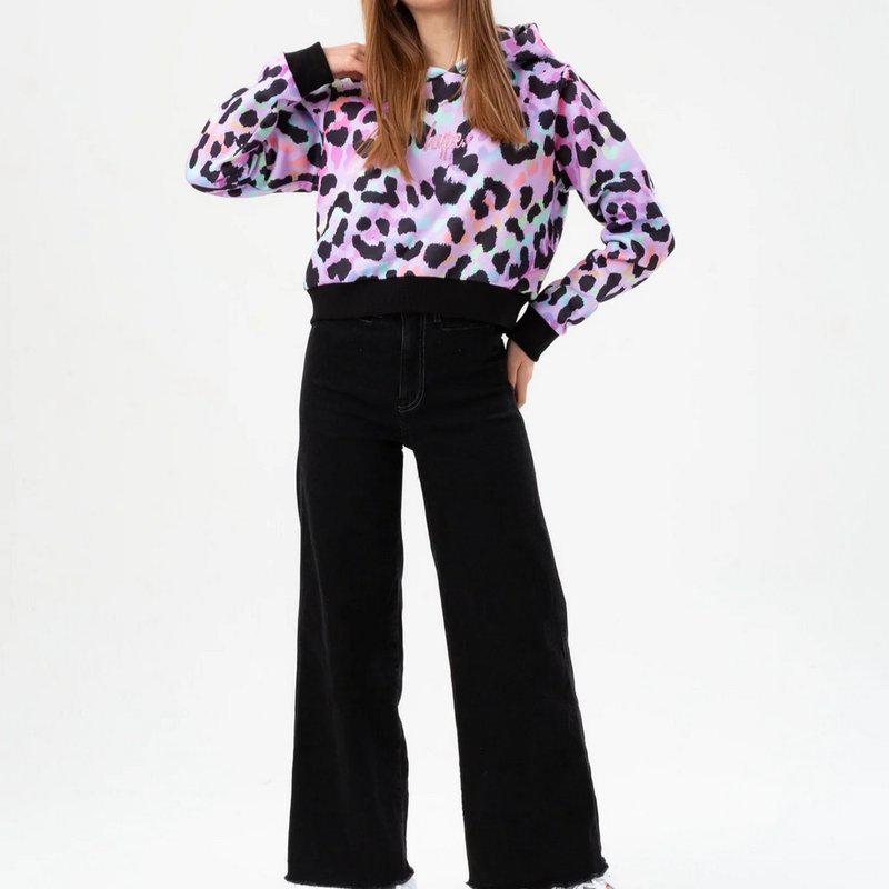 Girls Rainbow Leopard Script Crop Hoodie商品第1张图片规格展示
