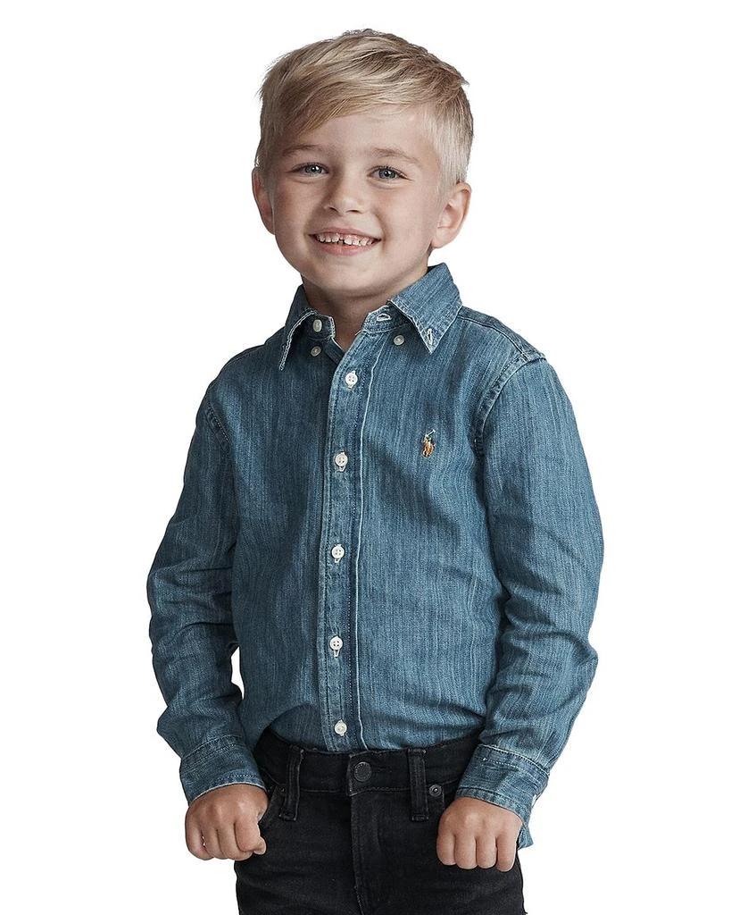 商品Ralph Lauren|Ralph Lauren Boys' Denim Button-Down Shirt - Little Kid, Big Kid,价格¥418,第3张图片详细描述