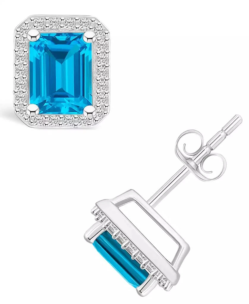 商品Macy's|Blue Topaz (2-3/5 ct. t.w.) and Lab Grown Sapphire (1/4 ct. t.w.) Halo Studs in 10K White Gold,价格¥2901,第1张图片