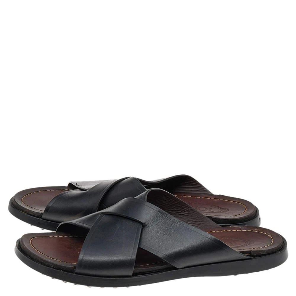 商品[二手商品] Tod's|Tod's Black Leather Criss Cross Flat Slides Size 43,价格¥1658,第4张图片详细描述