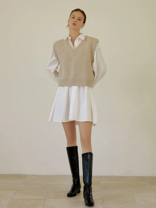 Simple Wool Knit Vest_BEIGE 商品