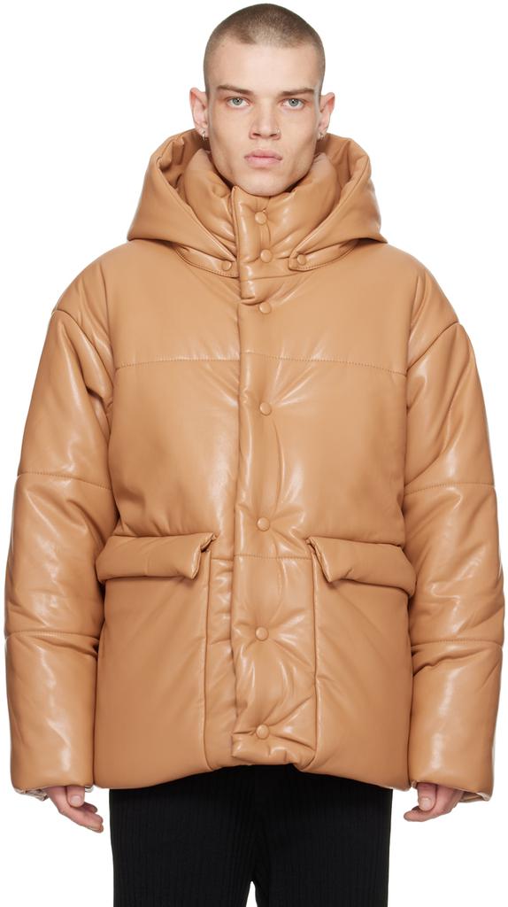 Tan Hide Vegan Leather Puffer Jacket商品第1张图片规格展示