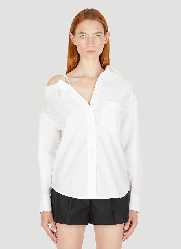 商品Alexander Wang|Off-Shoulder Scrunchie Shirt in White,价格¥2406,第1张图片