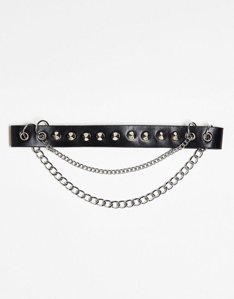 商品Reclaimed Vintage|Reclaimed Vintage unisex spike faux leather necklace in black,价格¥83,第1张图片
