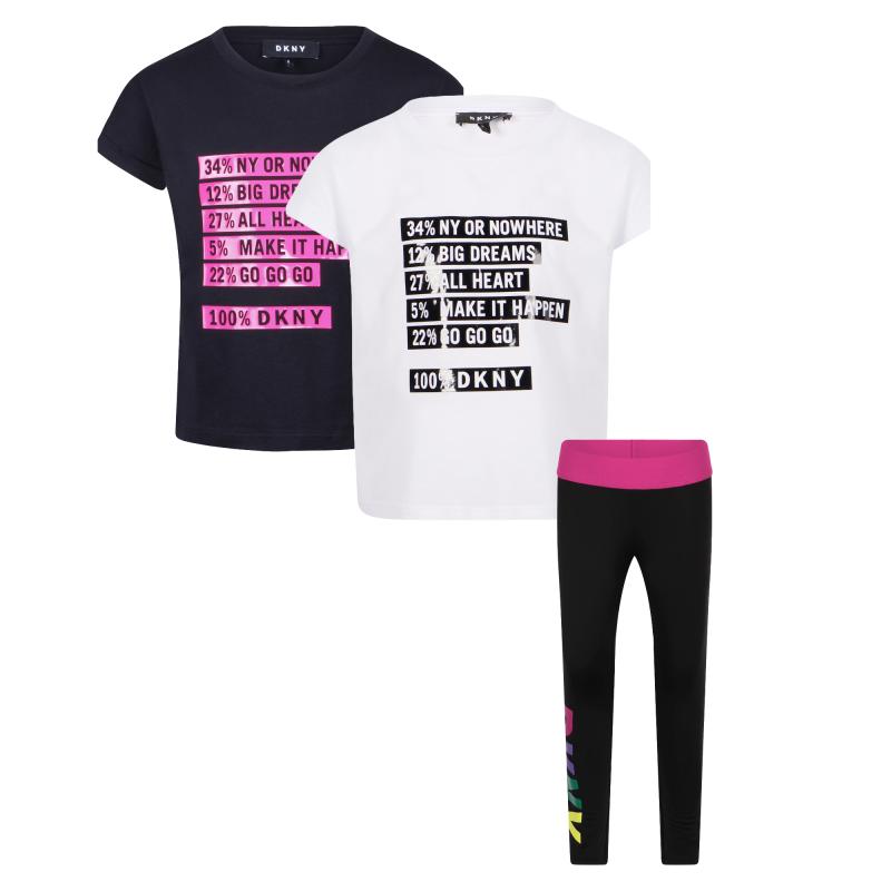 Logo t shirts and leggings set in black fuchsia and white商品第1张图片规格展示