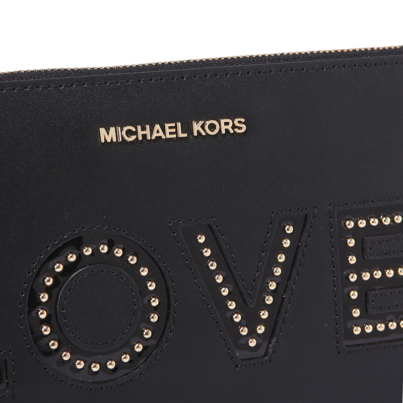 Michael Kors 迈克高仕 黑色牛皮英文女士手拿包 32H7GFDW2O-BLACK商品第3张图片规格展示