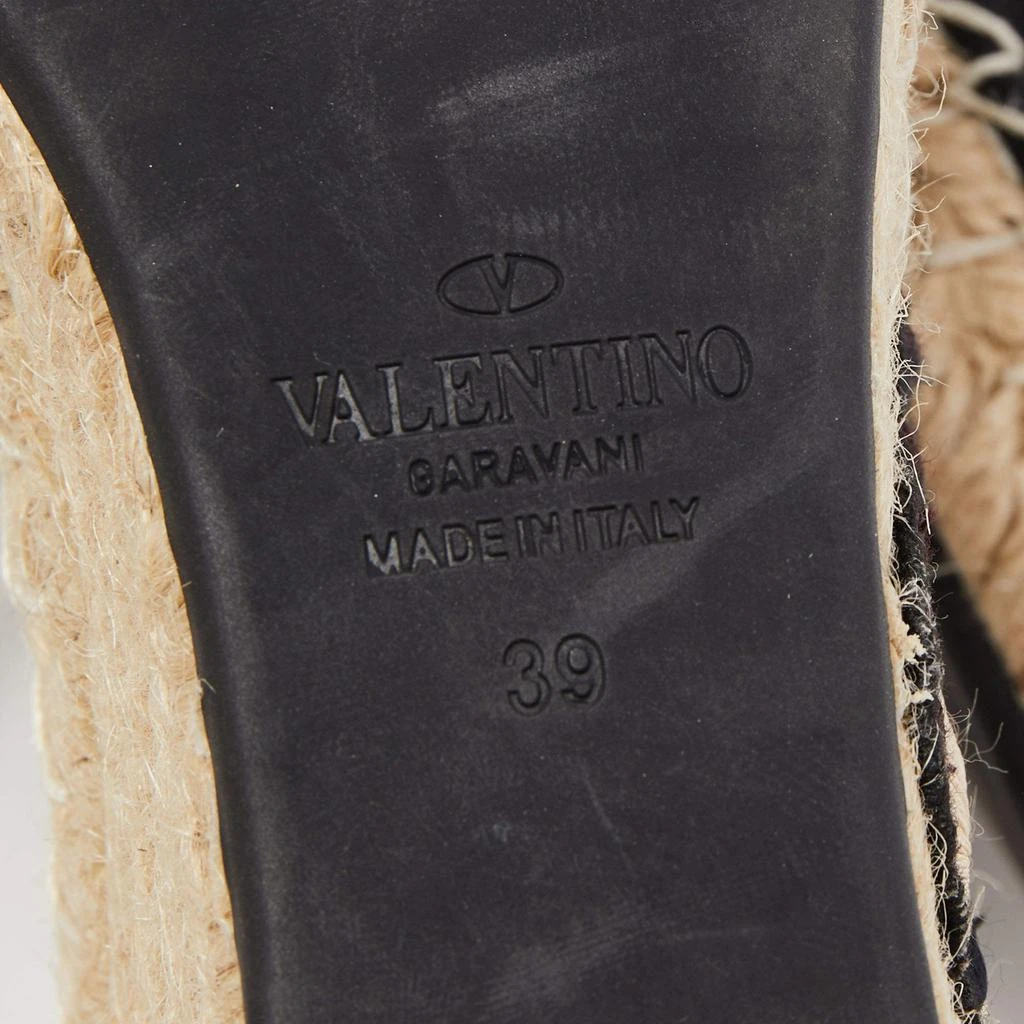 Valentino Black Canvas Rockstud Butterfly Applique Espadrille Wedge Pumps Size 39 商品