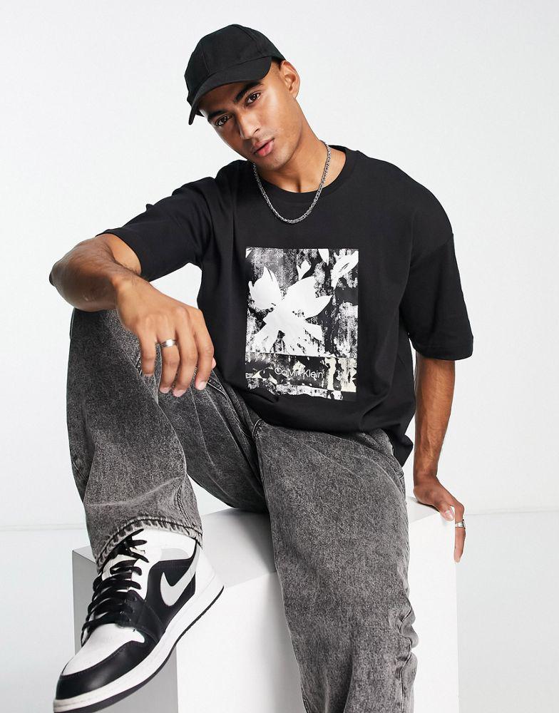Calvin Klein boxy fit t-shirt with print in black商品第1张图片规格展示