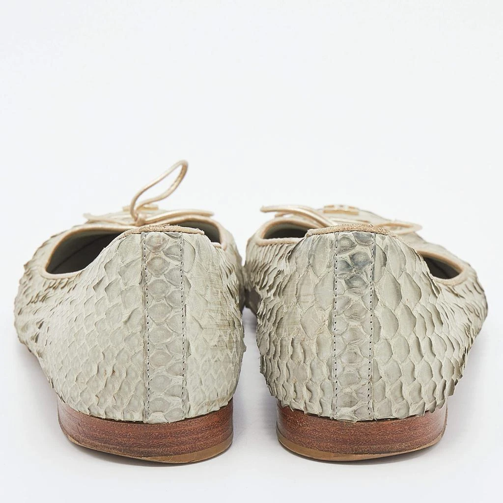 商品[二手商品] Chanel|Chanel Pale Green Python Leather CC Bow Cap Toe Ballet Flats Size 37,价格¥3163,第5张图片详细描述