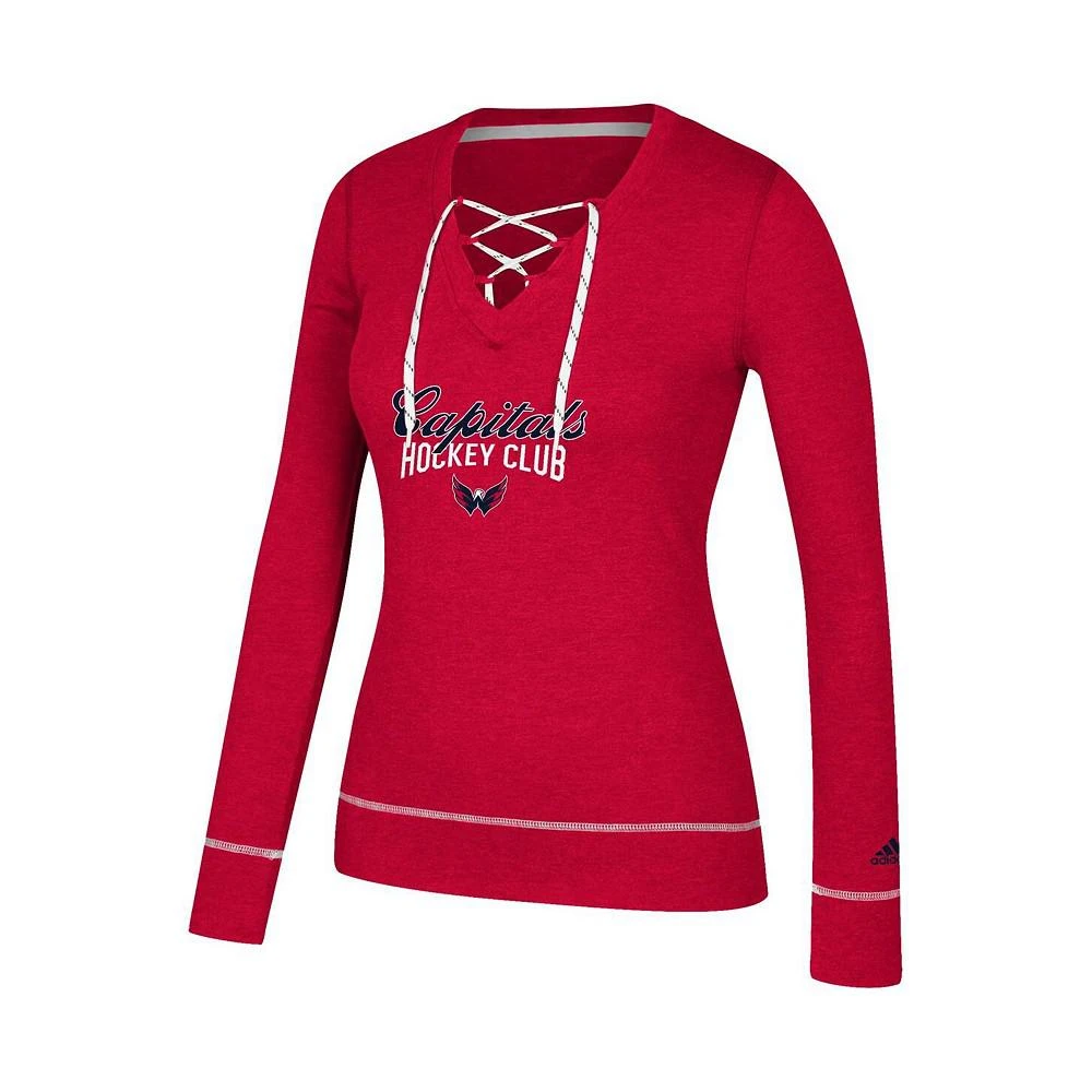 商品Adidas|Women's Heathered Red Washington Capitals Skate Through Long Sleeve Lace-Up V-Neck T-shirt,价格¥419,第3张图片详细描述