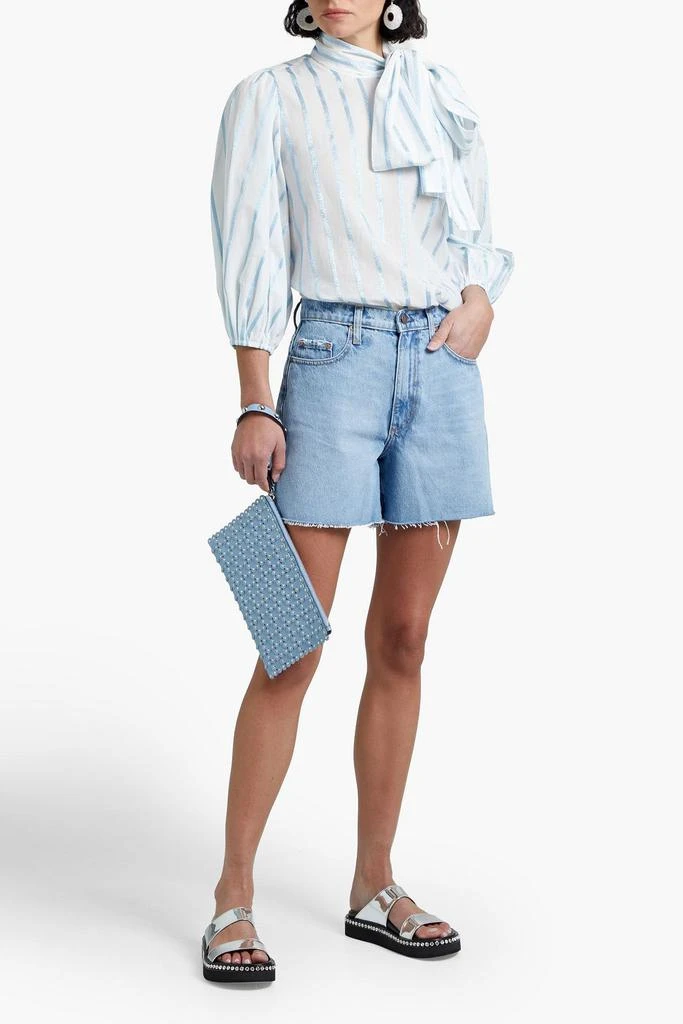 商品RED Valentino|Pussy-bow metallic striped cotton-blend voile blouse,价格¥710,第4张图片详细描述