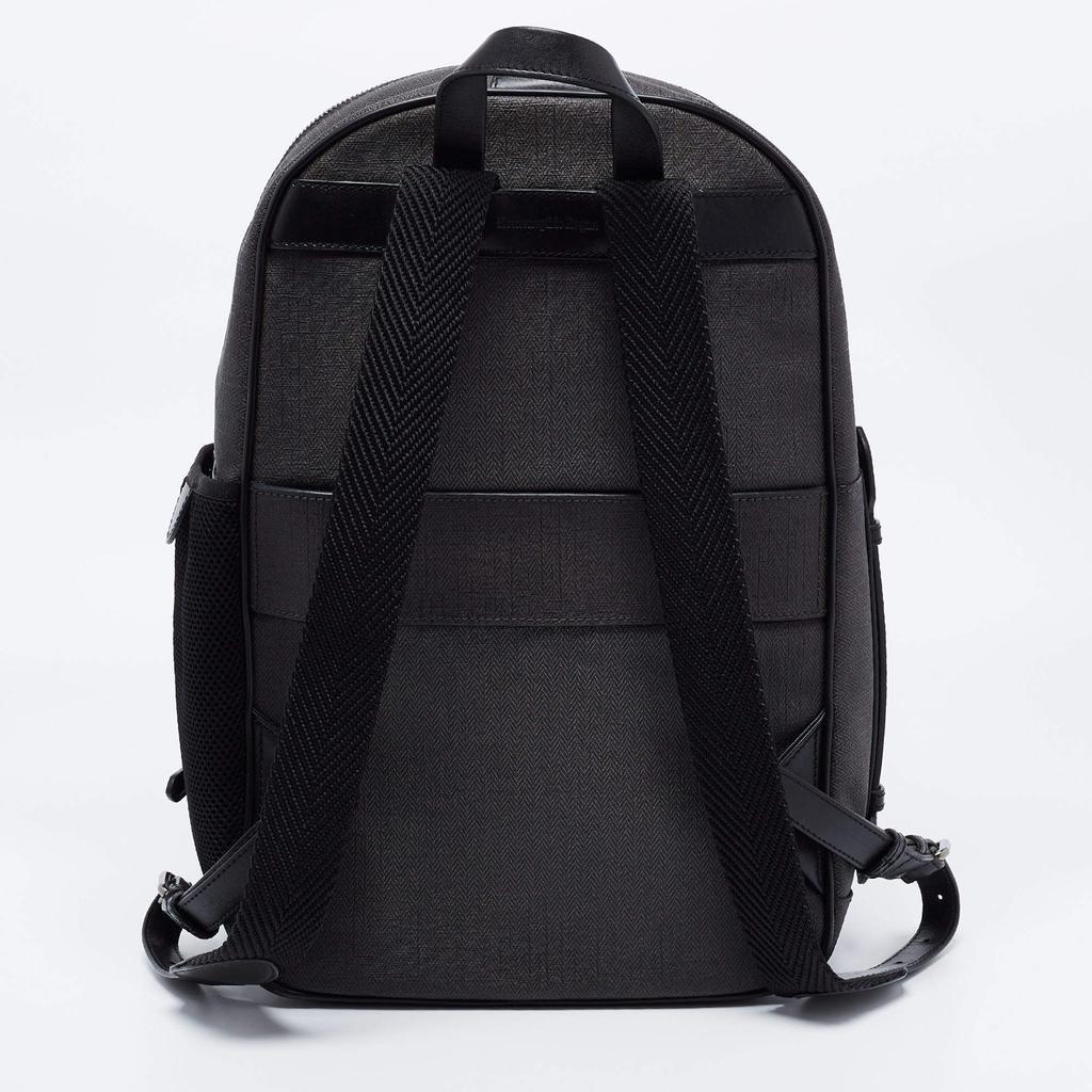 商品[二手商品] Zegna|Ermenegildo Zegna Black/Grey Coated Canvas and Leather Backpack,价格¥3249,第6张图片详细描述