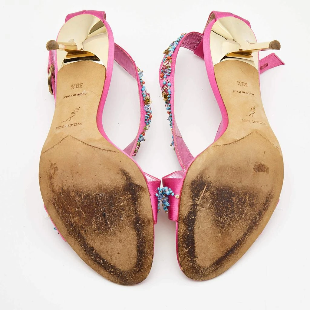 René Caovilla Pink Satin Embellished Criss Cross Ankle Strap Sandals Size 38.5 商品