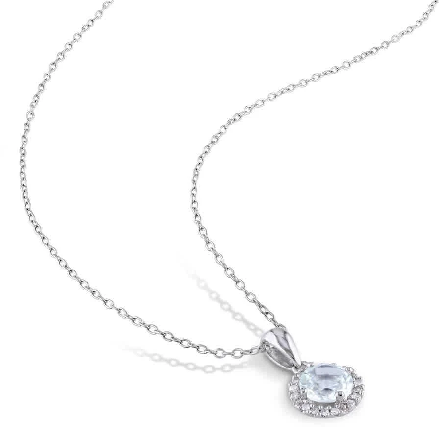 商品Amour|1/10 CT TW Diamond and Aquamarine Halo Pendant with Chain In Sterling Silver,价格¥528,第2张图片详细描述