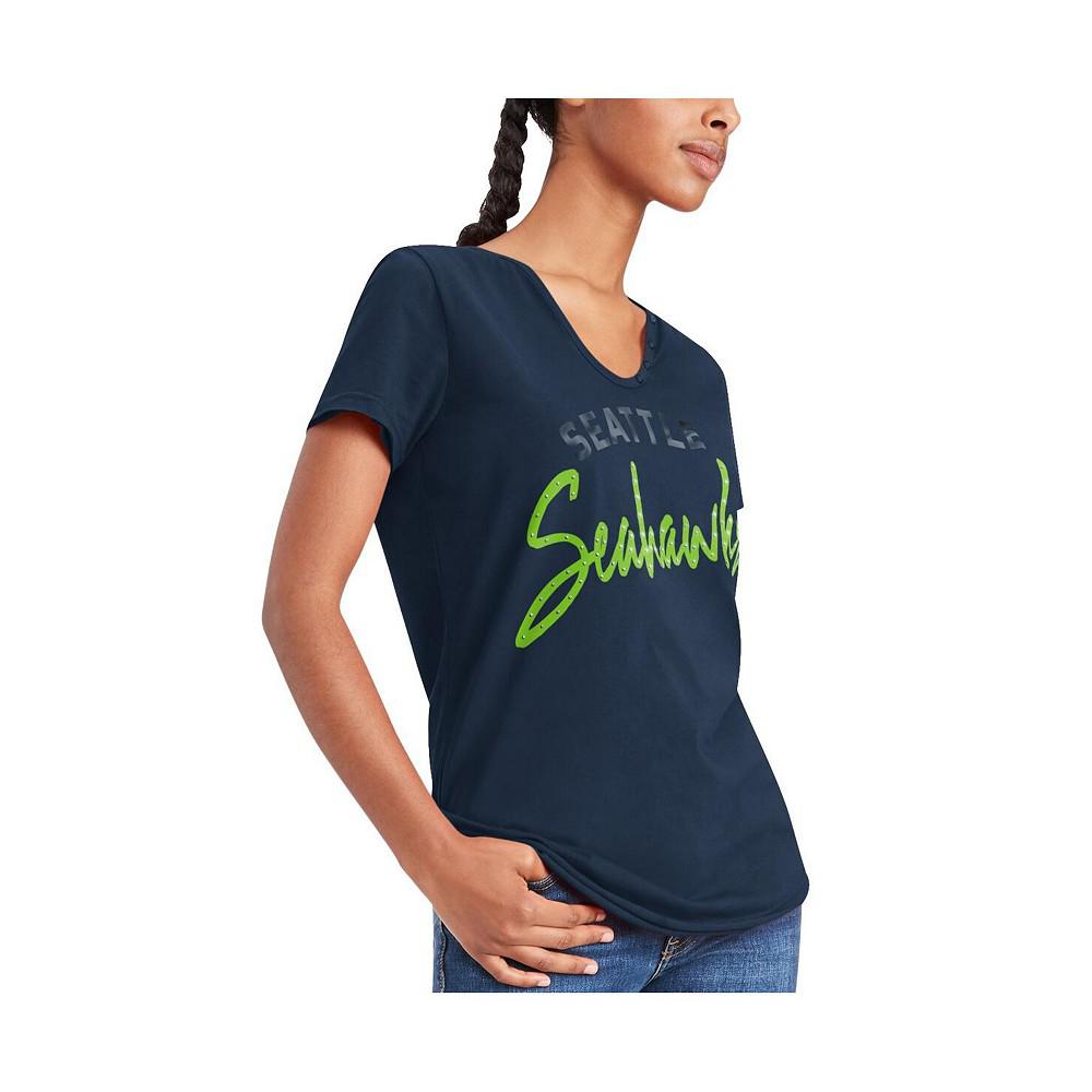 Women's College Navy Seattle Seahawks Riley V-Neck T-shirt商品第5张图片规格展示